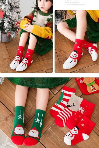 5 Pairs Christmas Socks Children Xmas Socks Crew Cotton Socks for 1-3/3-5/6-8/9-12 Children Toddlers Boys Girls in Kuwait