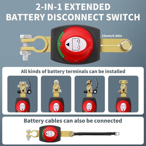 Top Post Battery Disconnect Switch 12V-48V, Car Battery Disconnect Switch Heavy Duty, Battery Cut Off Switch 12V with Anti-Corrosion Pad for Car, Vehicle, Rv, ATV Boat (Negative, On/Off) by XIOGZAXI in Saudi Arabia