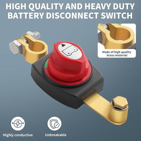 Top Post Battery Disconnect Switch 12V-48V, Car Battery Disconnect Switch Heavy Duty, Battery Cut Off Switch 12V with Anti-Corrosion Pad for Car, Vehicle, Rv, ATV Boat (Negative, On/Off) by XIOGZAXI in Saudi Arabia