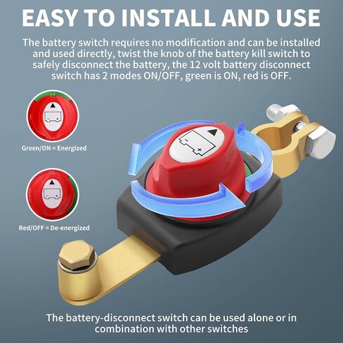 Top Post Battery Disconnect Switch 12V-48V, Car Battery Disconnect Switch Heavy Duty, Battery Cut Off Switch 12V with Anti-Corrosion Pad for Car, Vehicle, Rv, ATV Boat (Negative, On/Off) by XIOGZAXI in Saudi Arabia