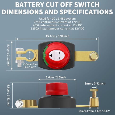 Top Post Battery Disconnect Switch 12V-48V, Car Battery Disconnect Switch Heavy Duty, Battery Cut Off Switch 12V with Anti-Corrosion Pad for Car, Vehicle, Rv, ATV Boat (Negative, On/Off) by XIOGZAXI in Saudi Arabia