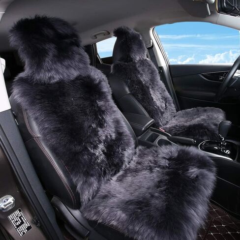 أغطية مقاعد السيارة من فرو جلد الغنم، وسادة مقعد سيارة من الصوف الأسترالي الطويل بمقاس عالمي للرجال والنساء البالغين، مقعد واحد (فولاذ) in Kuwait