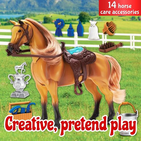 Sunny Days Entertainment Morgan Horse with Moveable Head, Realistic Sound and 14 Grooming Accessories - Blue Ribbon Champions Deluxe Toy Horses in Saudi Arabia