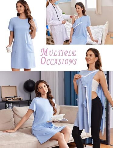 Deyeek Women's Post Shoulder Surgery dress Tear Away Short Sleeve Full Open Side Snap Adaptive Clothing with Pockets in Saudi Arabia