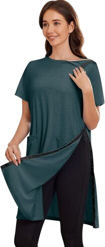 Deyeek Women's Post Shoulder Surgery dress Tear Away Short Sleeve Full Open Side Snap Adaptive Clothing with Pockets in Saudi Arabia
