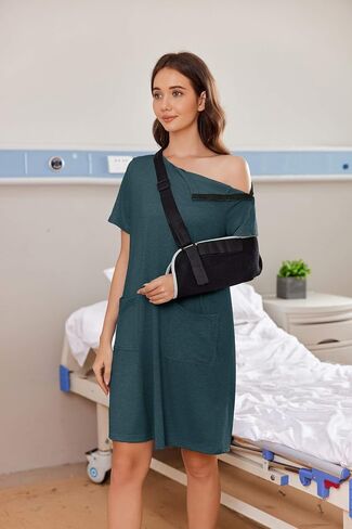 Deyeek Women's Post Shoulder Surgery dress Tear Away Short Sleeve Full Open Side Snap Adaptive Clothing with Pockets in Saudi Arabia