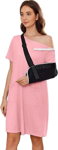 Deyeek Women's Post Shoulder Surgery dress Tear Away Short Sleeve Full Open Side Snap Adaptive Clothing with Pockets in Saudi Arabia