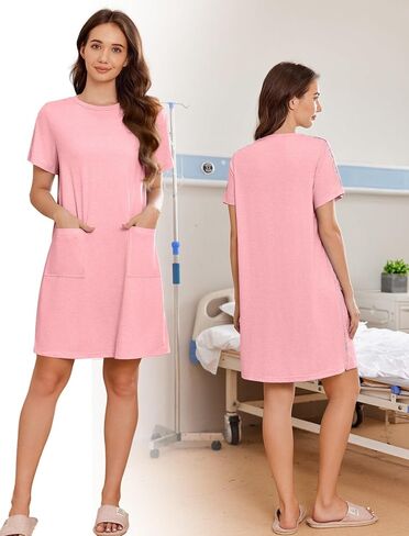 Deyeek Women's Post Shoulder Surgery dress Tear Away Short Sleeve Full Open Side Snap Adaptive Clothing with Pockets in Saudi Arabia