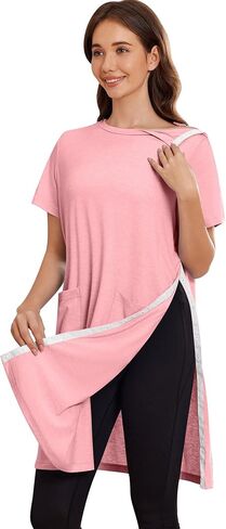 Deyeek Women's Post Shoulder Surgery dress Tear Away Short Sleeve Full Open Side Snap Adaptive Clothing with Pockets in Saudi Arabia