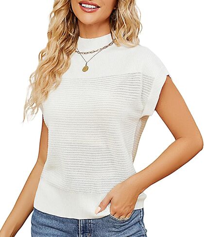 JASAMBAC Women's 2024 Mock Neck Sleeveless Sweater Vest Casual Tank Solid Knit Pullover Tops in Saudi Arabia