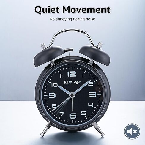 Loud Alarm Clock, Metal Twin Bell Alarm Clock for Heavy Sleepers, 4 Inches, Loud Alarm Clock for Heavy Sleepers Adults, Alarm Clock with Backlight for Bedroom and Home Decoration, Silver in Saudi Arabia