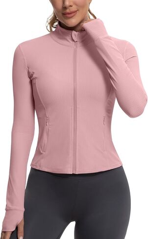 MathCat Ribbed Athletic Jacket for Women,Full Zip Workout Jacket Slim Fit Yoga Running Jacket with Pokets in Saudi Arabia