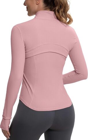 MathCat Ribbed Athletic Jacket for Women,Full Zip Workout Jacket Slim Fit Yoga Running Jacket with Pokets in Saudi Arabia