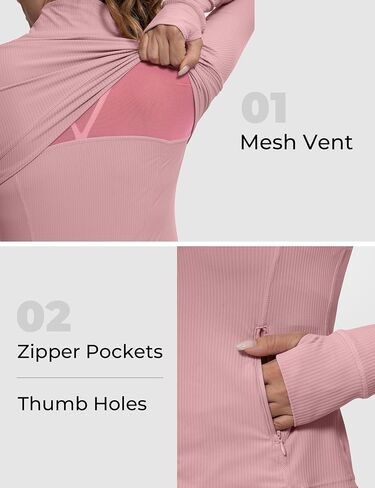 MathCat Ribbed Athletic Jacket for Women,Full Zip Workout Jacket Slim Fit Yoga Running Jacket with Pokets in Saudi Arabia