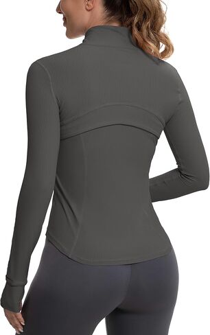 MathCat Ribbed Athletic Jacket for Women,Full Zip Workout Jacket Slim Fit Yoga Running Jacket with Pokets in Kuwait