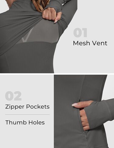 MathCat Ribbed Athletic Jacket for Women,Full Zip Workout Jacket Slim Fit Yoga Running Jacket with Pokets in Kuwait