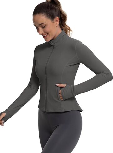 MathCat Ribbed Athletic Jacket for Women,Full Zip Workout Jacket Slim Fit Yoga Running Jacket with Pokets in Kuwait