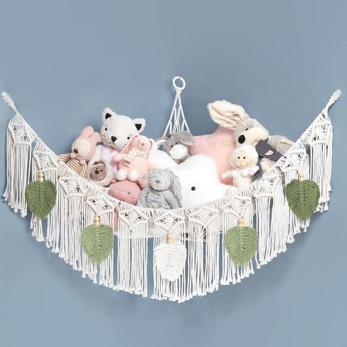 Stuffed Animal Hammock Corner Macrame Boho Large Plushie Net Corner Stuffed Animal Storage with Boho Tassels, Handmade Hanging Net Toy Hammock for Kids Toy Organizers Nursery Bedroom Wall Decor in Saudi Arabia