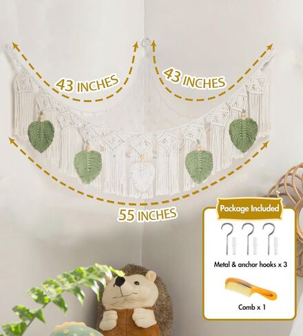 Stuffed Animal Hammock Corner Macrame Boho Large Plushie Net Corner Stuffed Animal Storage with Boho Tassels, Handmade Hanging Net Toy Hammock for Kids Toy Organizers Nursery Bedroom Wall Decor in Saudi Arabia