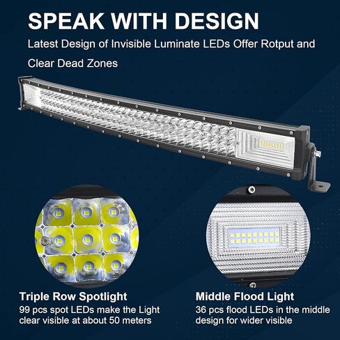 SKYWORLD 52 inch 675W LED Work Light Bar Triple Row Curved Combo Beam LED Work Lights 6000K with Wiring Harness Kit Offroad Driving Lamp for Truck Car ATV SUV 4X4 4WD Truck 1 Set in Kuwait