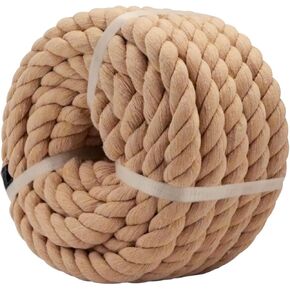 Cotton Rope (1 in x 50 ft) Natural Thick Rope for Tug of War, Railings, Hammock, Decorating (Brown)...