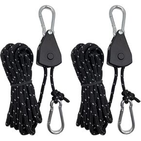2Pcs Rope Ratchet,1/8" Adjustable Rope Hanger,Outdoor Tie Down Straps,Retractable Ratchet Straps with Reinforced Metal Parts Inside,Reflective Effect,Pulley System for Hanging Grow Light