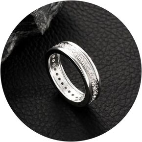 Silver Band Rings for Women, Dainty Silver Eternity Cubic Zirconia Non Tarnish Ring for Women Trendy Wedding Bands Waterproof Ring Fashion Jewelry for Women Size 6-10