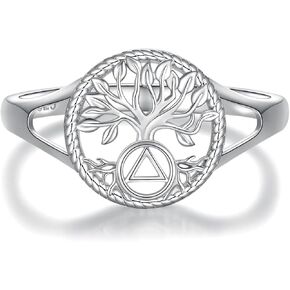 Alcoholics Anonymous Tree of Life Adjustable Rings 925 Sterling Silver One day at a time Sobriety Gifts for women AA Jewelry