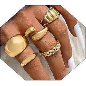 3/4/5/8/10Pcs Chunky Gold Rings for Women,Trendy Exaggerated Geometric Finger Ring Adjustable Stackable Braded Waterdrop Ball Open Rings Set Fashion Minimalist Statement Rings Jewelry