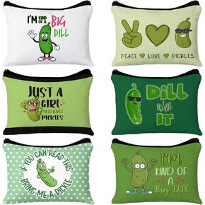 6 Pcs Christmas Gift Pickle Themed Gifts Funny Pickle Makeup Bags Pickle Gifts for Pickle Lovers Pickle Cosmetic Bag Portable Zipper Pouch Bag Travel Pouch Pickle Birthday Gift for Women Friend