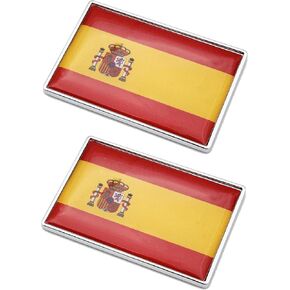 2 Pcs 3D Spain Spanish Flag Metal Car Stickers Chrome Decals,2.3 x 1.6 Inch Metal Truck Stickers,Patriotic Car Motorcycle Emblem.