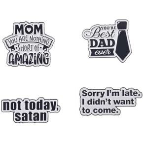 White Text Alloy Brooch Pins Fashion Not Today Satan/ Tie Enamel Badges Fun Quotes Enamel Pins Accessories Jewelry Button Pins Gifts