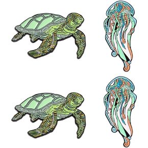 4Pcs Creative Sea Animals Jellyfish and Turtles Alloy Brooch Pin Clothing Accessories