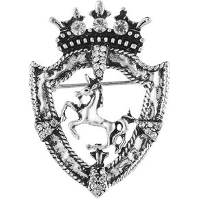 FUTIMELY Vintage Shield Horse Crown Pin Brooch Gold Silver Plated Crystal Collar Blazer Lapel Pins Brooches Fashion Personalized Party Jewelry For Men Women