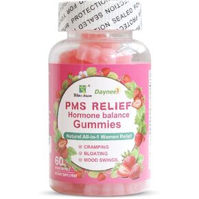 PMS Relief Hormone Balance Gummies, Menstrual Cramp Relief, Alleviates Cramps, Bloating, Mood Swings, Hot Flashes & Night Sweats, Strawberry Flavor, 60 Count