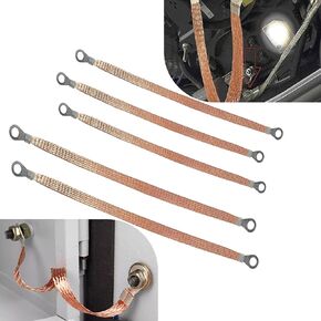 5 PCS Car Engine Grounding Strap, 6mm² 9.84"/12.99" 8-hole Flexible Distribution Box Jumper Bridge Connection Wire Door Braided Tape, Heavy-duty Vehicle Braided Connection Accessories (Gold)