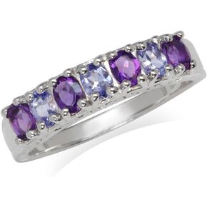 Silvershake Genuine Tanzanite and African Amethyst White Gold Plated 925 Sterling Silver Journey Ring Size 10