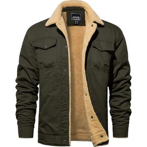TACVASEN Men's Winter Jacket Sherpa Fleece Lined Cargo Coat Warm Thick Trucker Jacket with Multi Pockets