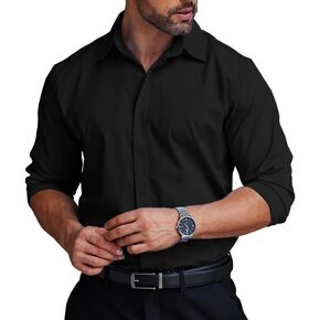 COOFANDY Men's Formal Dress Shirt Hidden Button Front Wrinkle Free Shirt Regular Fit Stretch Business Casual Shirts
