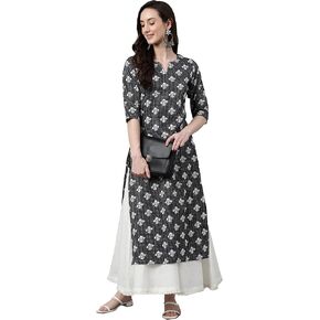 كورتا مستقيمة بطبعة زهور من القطن الأسود للنساء من Janasya Indian in Kuwait