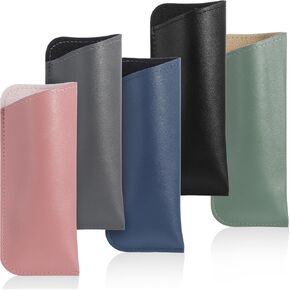 5 Pack Soft Glasses Cases Leather Eyeglass Cases Travel Sunglasses Bags Reading Glasses Pouches Portable Eyewear Cases for Women Men Keys Jewelry Credit Cards