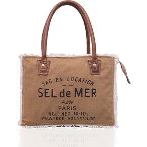 Sel De Mer Upcycled Large Upcycled Canvas Crossbody Bag & Cowhide Tote Bag, Cowhide Leather Handbag Bag for Women