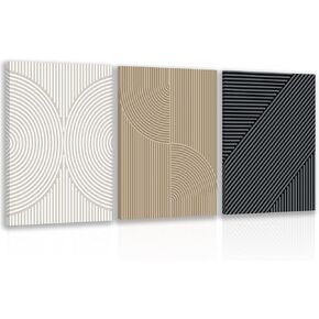 Boho Neutral Canvas Wall Art, Abstract Beige Brown Black Geometric Line Poster Prints, Modern Minimalist Painting Wall Decor, Framed Picture Artwork for Living Room Bedroom 12"x16"x3