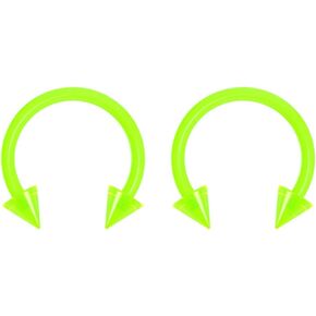 2pc 16g Dental-Grade Clear Acrylic Green Horseshoe Hoop 3mm Spike Circular Barbells Earrings Cartilage Helix Septum Nose Lip Rings - 8mm