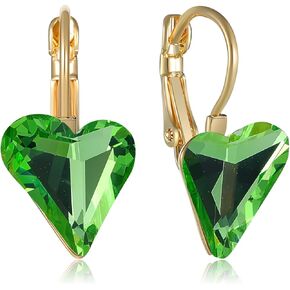 Trendy Austrian Crystal Heart Drop Leverback Earrings for Women 14K Rose Gold Plated Hypoallergenic Jewelry Gifts