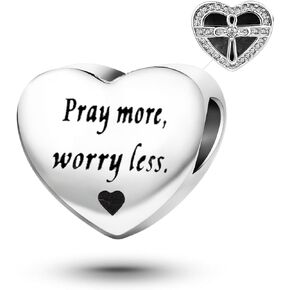 Heart Love Jesus God Cross Charm Compatible with Pandora Charms Bracelets Engraved Bible Verse Quote Beads for Women Jewelry
