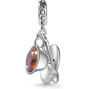 GNOCE Tea Cup and Saucer Set Pendant Charm 925 Sterling Silver Dangle Charms Bead Inlaid with Brown CZ Stone Jewelry Gift For Women Wife Fit Snake Chain Bracelets/Necklace…