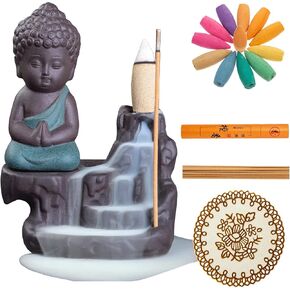 Little Buddha Statue in Incense Holders - Incense Waterfall Burner Baby Buddha Figurine, Reiki Chakra Meditation Desktop Buddha Decor