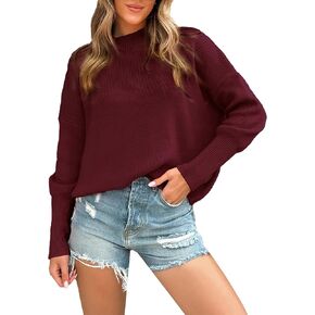 Womens Crewneck Batwing Long Sleeve Sweaters Fall 2024 Oversized Side Slit Ribbed Knit Sweaters Pullover Tops