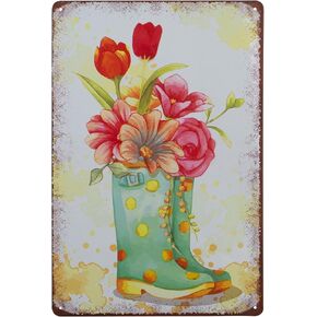 Flower Shoes Tin Plaque Garden Tin Sign Vintage Metal Sign Retro Wall Art Decor For Bedroom, Coffee, Bar, Man Cave, Garden 8x12 Inch